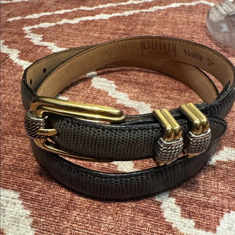Vintage Brighton Classics Lizard Embossed Leather Belt Mixed Metal USA
